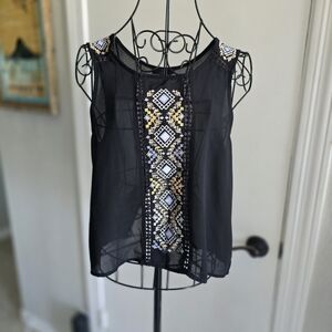 iris Black Sheer Embroidered Sleeveless Camisole